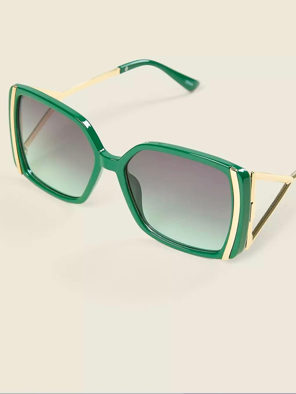 🆕Green Goldtone-Detail Square Sunglasses